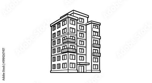 Modern Apartment Building Facade Sketch.