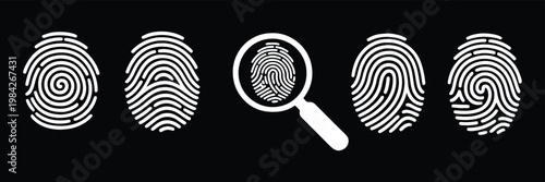 
biometric fingerprint scan security icon set