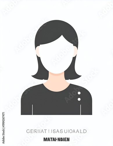 Minimalist woman graphic, faceless, short dark hair, grayscale outfit