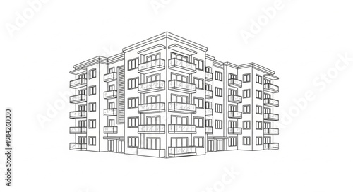 Modern Apartment Building Architectural Drawing.