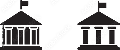 Classical building with columns and flag for government institution or museum.
