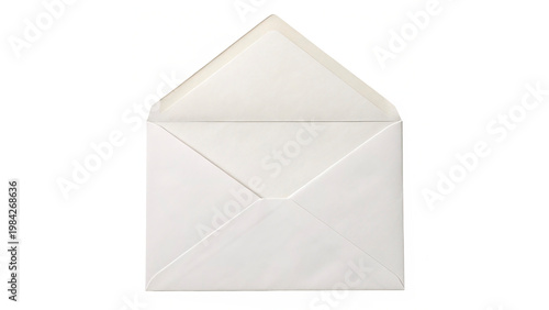 Fotografie White envelope lying shows an opened flap isolated on transparent background cut