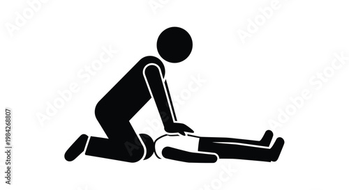 A stark black silhouette depicts a person kneeling and tending to another lying down showcasing a moment of care and support silhouette high quality