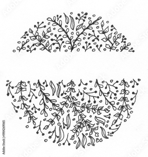 Hand drawn ink floral frame with empty space for text decorative illustration