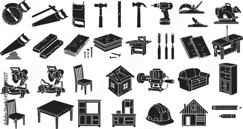 Collection of furniture and construction tools icons