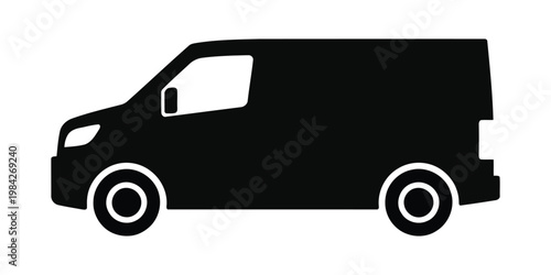 Delivery Van Silhouette Vector, Courier Cargo Vehicle Black Icon, Logistics Transport Service Design on White Background