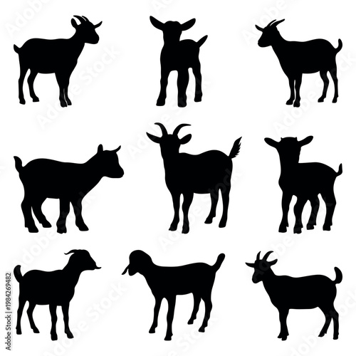 Goat silhouettes vector set. set of animal silhouettes. set of animals silhouette vector