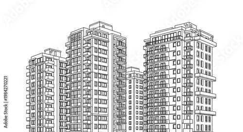 Modern Apartment Buildings Architectural Sketch.