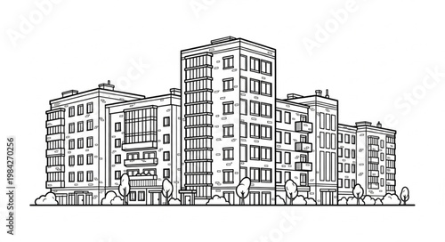 Modern Apartment Buildings Facade Sketch.
