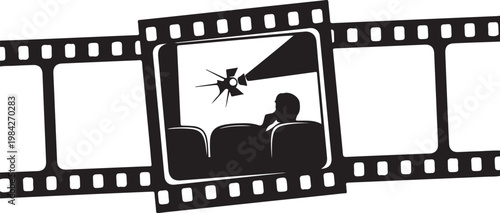 Film strip icon, cinema vector, movie night, entertainment symbol, black silhouette