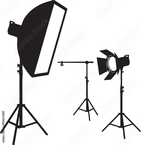 Studio lighting equipment, photography softbox, umbrella flash, lighting stands