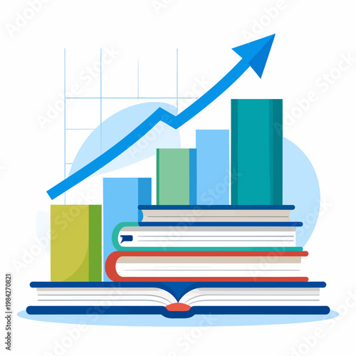 Conceptualizing the growth of knowledge and understanding through the acquisition of information via books and educational resources, depicted by a graph