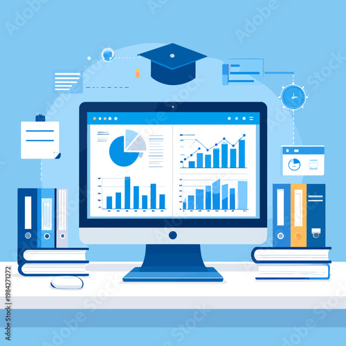 Digital Education and Online Learning Platform with Data Analysis and Analytics Tools on Computer Screen