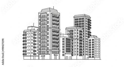 Modern Apartment Buildings Architectural Drawing.
