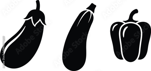 Eggplant zucchini and bell pepper vegetable silhouettes for cookery.
