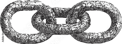 Vintage chain link design old fashioned iron texture with rustic, rough surface engraved metal links connected in a row