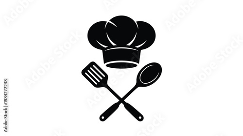 Chef hat crossed with spatula and ladle as cooking and culinary logo design