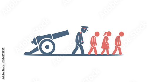 People Being Led into the Crosshairs of a Cannon