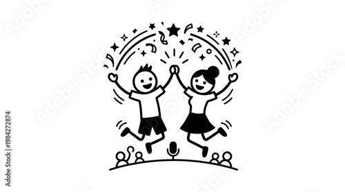 Joyful Duo Celebrating with Music and Stars