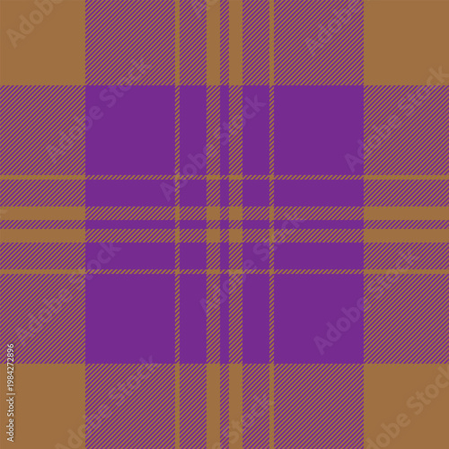 Event seamless check vector, bandanna pattern tartan fabric. Mexico textile background texture plaid in orange and purple colors.