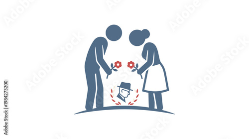 Memorial Ceremony Couple Laying Flowers at Graveside