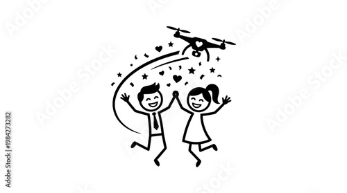 Joyful Couple Receiving Drone Delivery