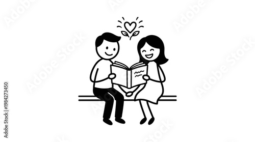 Couple Reading Book Together with Heart