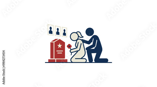 Mourning at a Memorial Supporting a Grieving Person