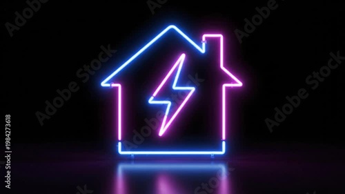 Wallpaper Mural Glowing Neon House Icon with Lightning Bolt Symbol Representing Smart Home Energy and Electricity Power Concepts Torontodigital.ca
