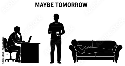 Person Procrastinating Work Tasks Throughout The Day Concept