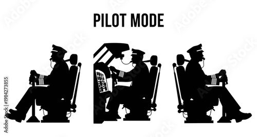 Pilot in cockpit silhouette showing three different flying modes during flight