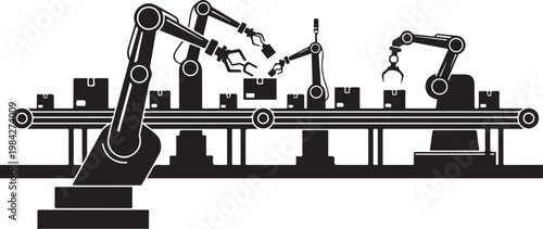 Industrial robotic arms, factory automation, manufacturing line, robotics engineering