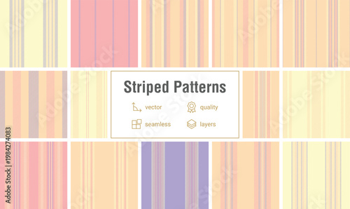 Decorative New Year striped set for table accessories. Suitable for placemats, cards, and inserts. Seamless vectors align perfectly.