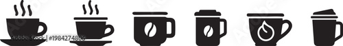 Coffee cup and cafe drink icon set with mug espresso takeaway and beverage symbols vector
