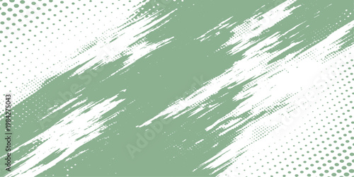 Abstract dynamic strokes of green and white dance across the canvas, embodying a sense of energy and artistic expression, conveying creativity and visual interest.