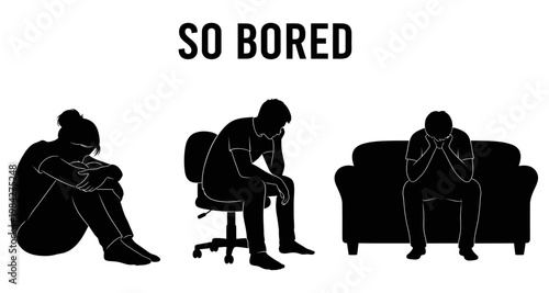 Silhouettes of individuals expressing boredom and ennui in different settings