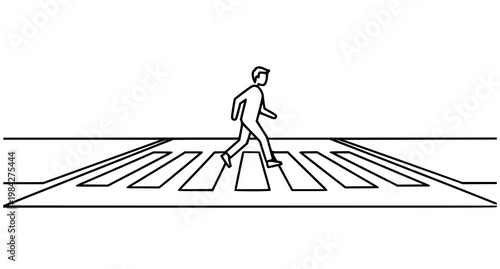 Pedestrian crosswalk outline icon in rounded frame with walking person road safety symbol vector design