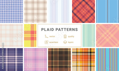 Seasonal plaid bundle built for Christmas decor products. Suitable for prints, ornaments, and display materials. Seamless tartan repeats avoid breaks.