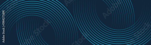 Modern digital abstract blue background with circular lines. Geometric stripe line art design for poster, brochure, cover, website, header, web banner, presentation