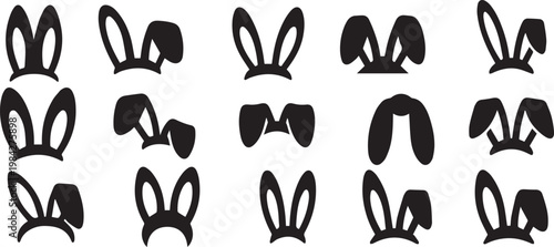 Rabbit bunny ears silhouette icon set with different ear shapes for animal and Easter design vector