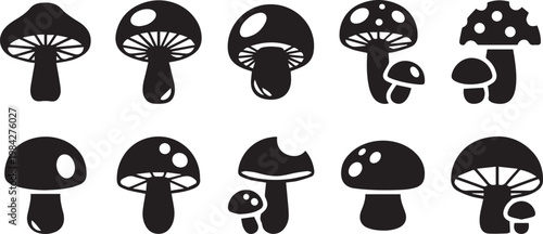 Mushroom silhouette icon set with different fungus shapes for nature food and forest design vector