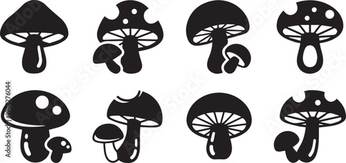 Fungus mushroom silhouettes collection with forest food and organic nature icons