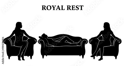 Silhouettes of people relaxing on plush furniture in a modern interior design scene