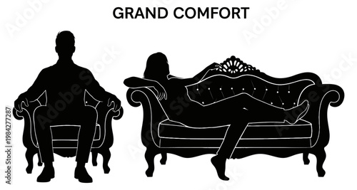 Two people relaxing in ornate furniture silhouettes during leisure time