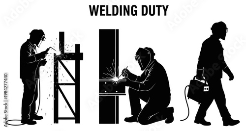 Welder performing industrial construction with sparks flying during fabrication work