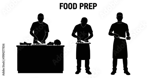 Culinary professionals preparing ingredients with knives during kitchen activity