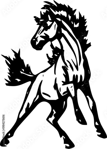 dynamic galloping horse silhouette hand drawn wild stallion vector illustration