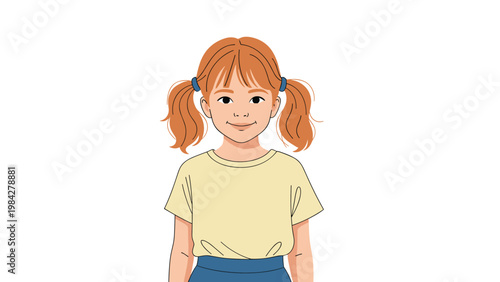 Adorable young girl with pigtails, smiling brightly, embodying childhood innocence and pure happiness.