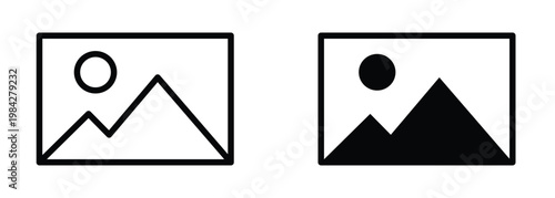 Image Placeholder Icon Set – Gallery Photo Frame Vector in Outline and Solid Style