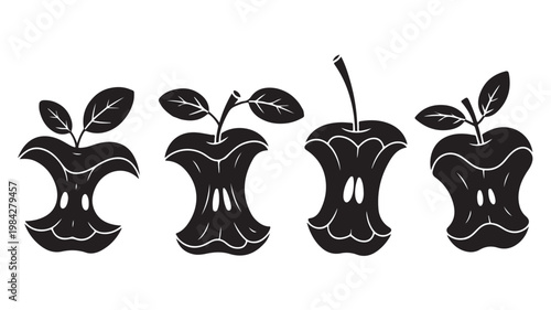 Rotten Apples Vector in Black and White for Food Waste and Spoilage Concepts